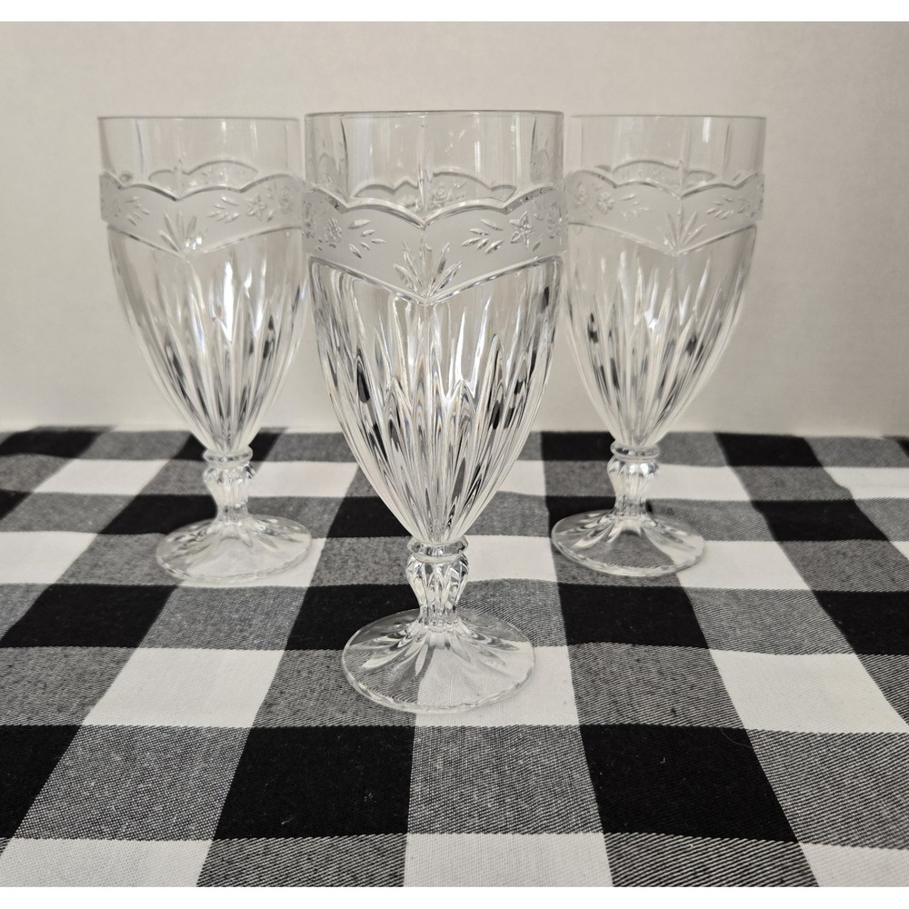 Set of 3 Oneida Southern Garden  Crystal Iced Tea Glasses  Rose Band  7 1/4"